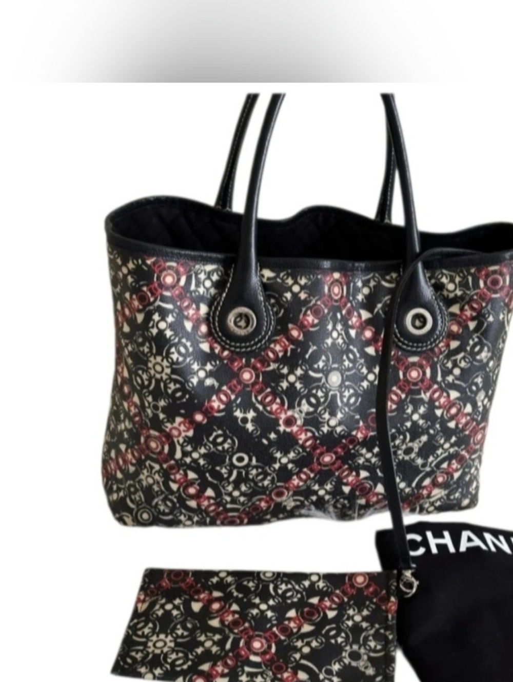 Chanel Coco Black Tote Bag with Red Patterned Accents - Picture 2 of 10